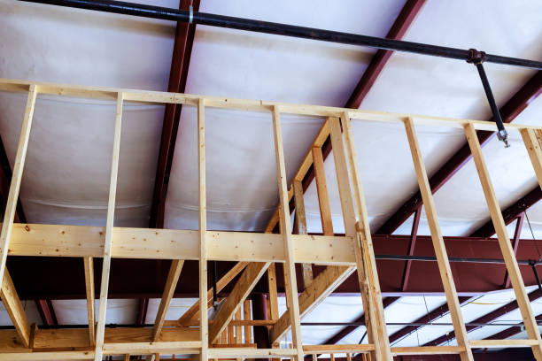 istock Construction roof structure of steel frame timber joists for large modern warehouse 1766840949