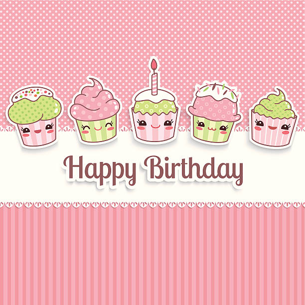 Kawaii Birthday Card vector art illustration