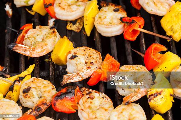 Homemade Shrimp Shish Kebab Stock Photo - Download Image Now - Barbecue - Meal, Cooked, Crustacean