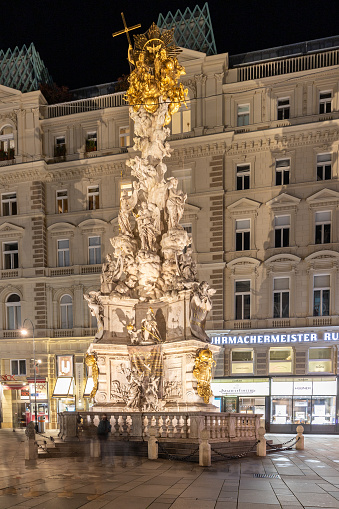 Vienne, Austria 10-26-2023 the Pestsäule (The Plague or Trinity Column) on the Graben was built to ask for mercy so that the pest would end as quick as possible.