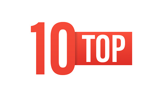 Top ten list. 3D red word. Ribbon winner award text title. Top 10 red label. Vector illustration