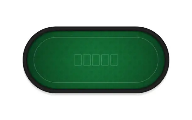 Vector illustration of Poker table made of green cloth isolated on white background. Realistic vector. Poker or blackjack playing field. Realistic black leather frame, made of green dense fabric. Vector illustration