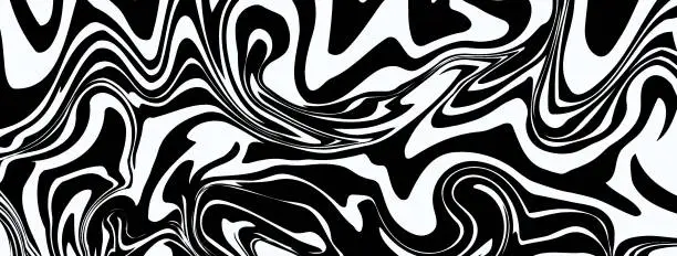 Vector illustration of Liquid marble distorted monochrome abstract background. Vector creative psychedelic pattern
