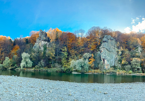 autumn landscape mountain river with rocks copy space