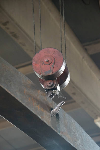 Crane hook in a large factory. Machinery production factory