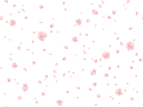Vector illustration of Sakura blizzard seamless background with gradient cherry blossoms and petals