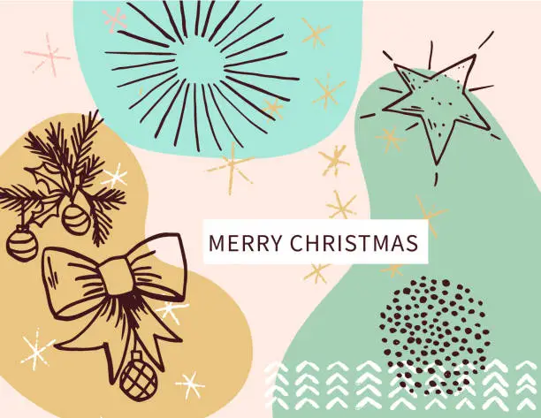 Vector illustration of Modern Christmas Card With Hand Drawn Art