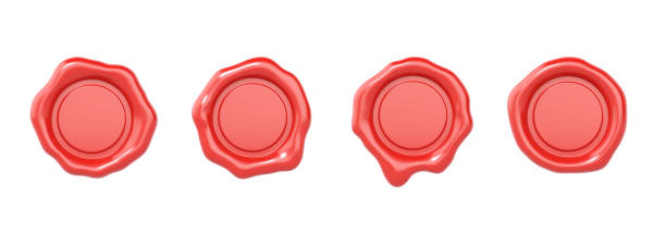 3d wax seal for diploma, red stamp for certificate or .confidential document. Old rubber label for contract or warranty