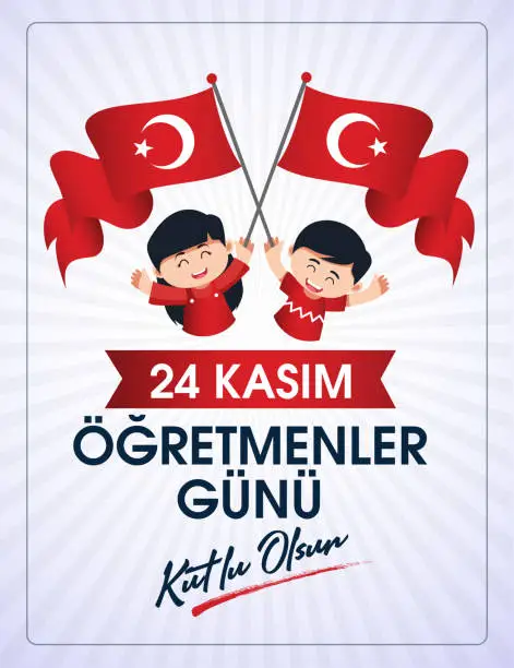 Vector illustration of 24 Kasim, ögretmenler gunu kutlu olsun. (istanbul Turkiye) Translation: Turkish holiday, November 24 with a teacher's day. (Istanbul Turkey)