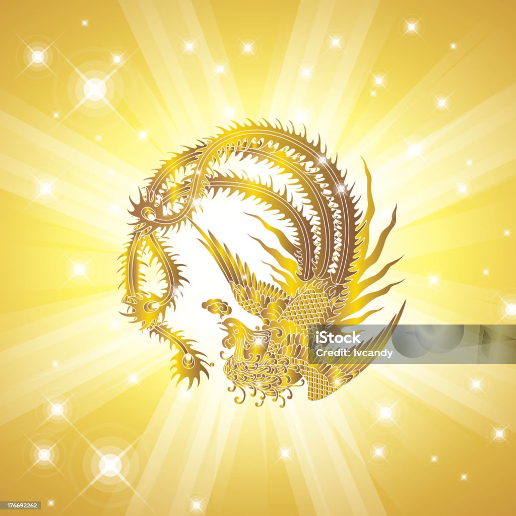 Phoenix in goldenem Hintergrund - Lizenzfrei Gold - Edelmetall Vektorgrafik