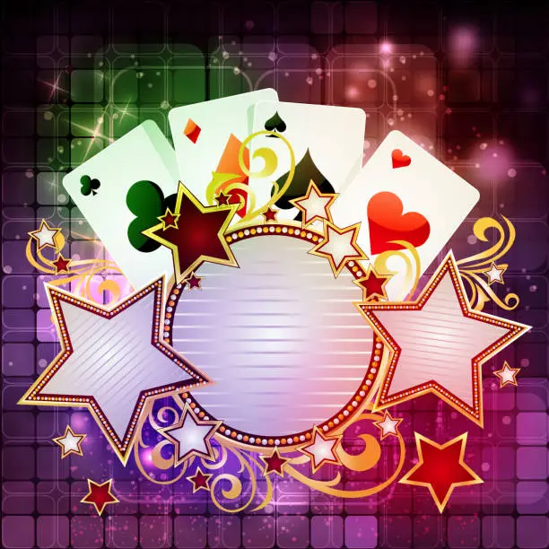 Vector illustration of Round Marquee with Casino Card Suite