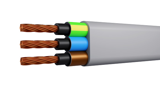 3D rendering of Standard color code for electrical wiring on a white background, Single-phase system