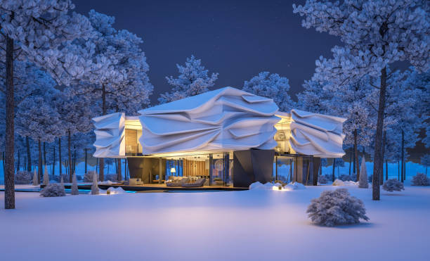 istock 3d rendering of modern house with bionic natural curves plastic forms in winter night 1766937499