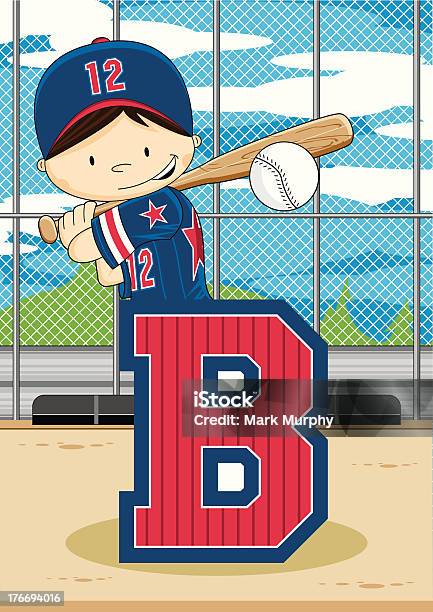 Ładny Baseball Chłopiec Nauki Literę B - Stockowe grafiki wektorowe i więcej obrazów Alfabet - Alfabet, Baseball, Baseballista