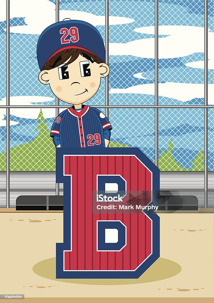 Linda béisbol niño aprendiendo letra B - arte vectorial de Aprender libre de derechos