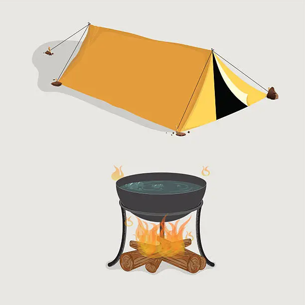 Vector illustration of Tent And Campfire