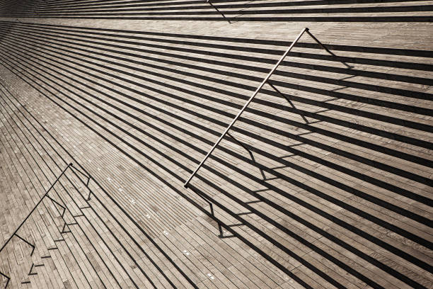 Large wooden staircase on a square in Paris