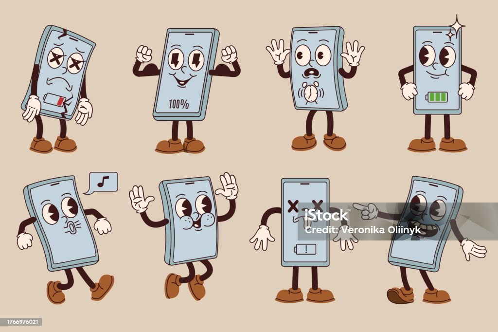 Cartoon Mobile Thread Cartoon Mobile Phone Mascot Powerful Charged Smartphone Broken Screen ...