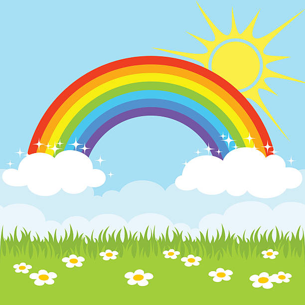 illustrazioni stock, clip art, cartoni animati e icone di tendenza di arcobaleno - rainbow flower meadow nature
