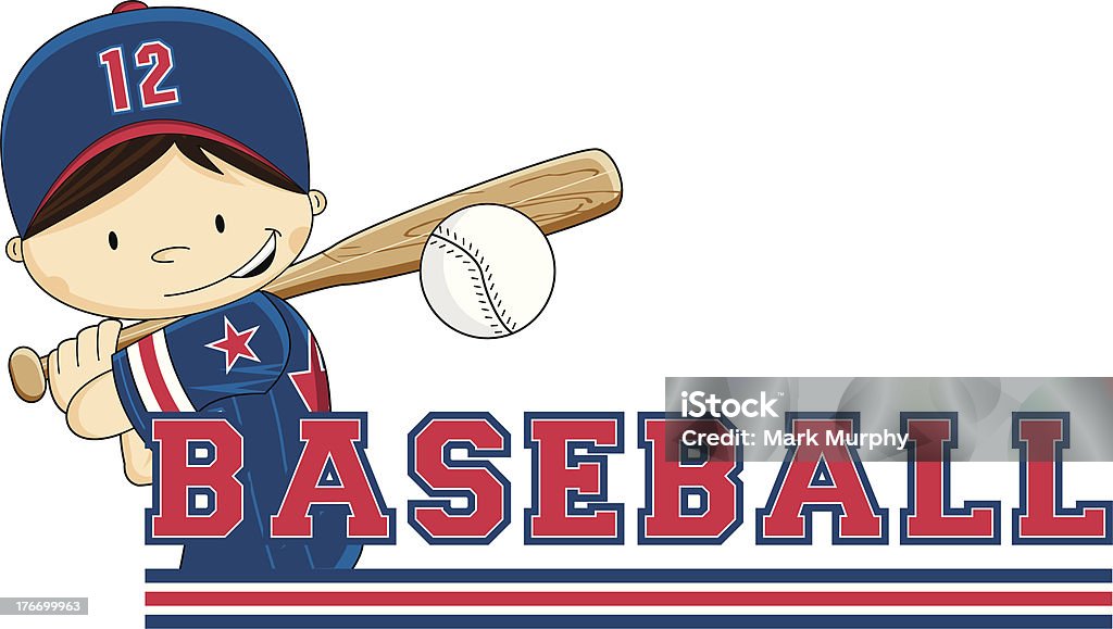 Carino ragazzo di Baseball apprendimento Lettera B - arte vettoriale royalty-free di Abbigliamento sportivo