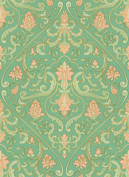 ilustrações, clipart, desenhos animados e ícones de ornamento de damasco vintage com flores. - baroque style wallpaper pink retro revival