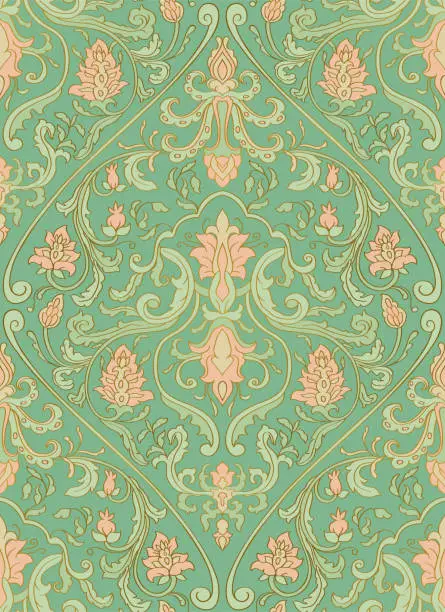 Vector illustration of Vintage damask ornament with flowers.