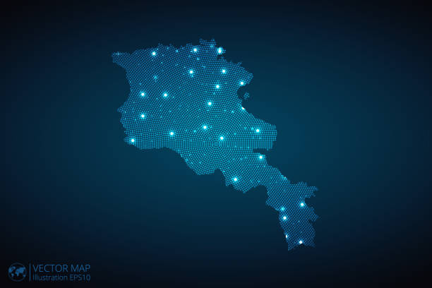 istock Armenia Map radial dotted pattern in futuristic style, design blue circle glowing outline made of stars. concept of communication on dark blue background 1767007874