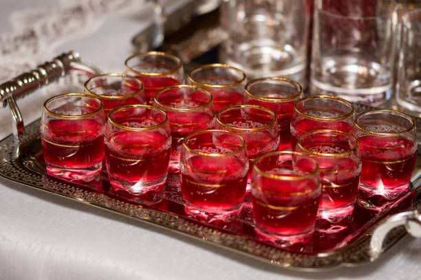 glasses of cognac on a tray