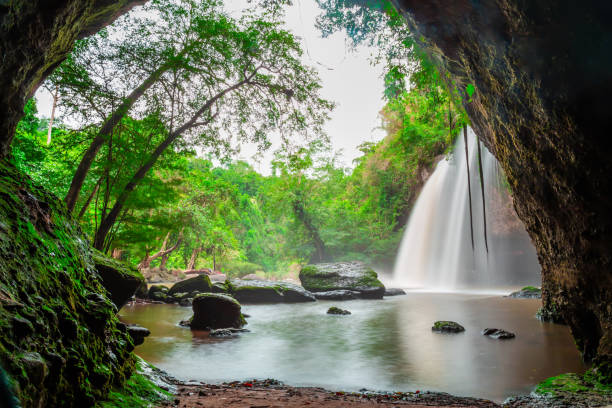 istock Amazing cave in deep forest with beautiful waterfalls background at Haew Suwat Waterfall in Khao Yai National Park, Thailand 1767009526