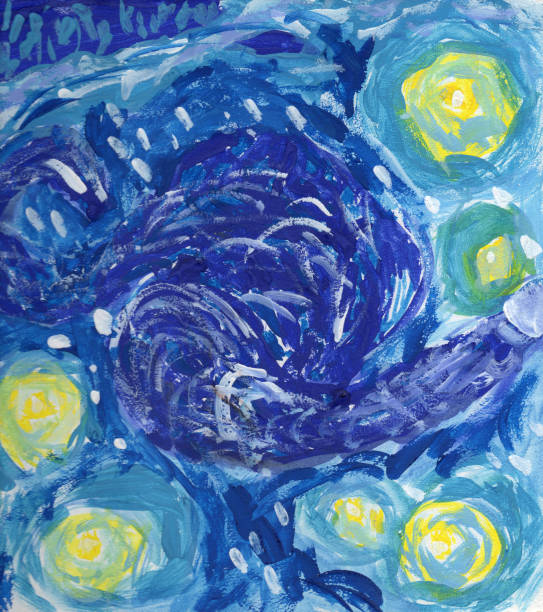 istock Abstract hand painted grunge texture. Night sky with clouds, stars and snow whirlwind 1767014551