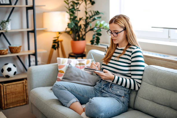 Woman spends her free time at home
