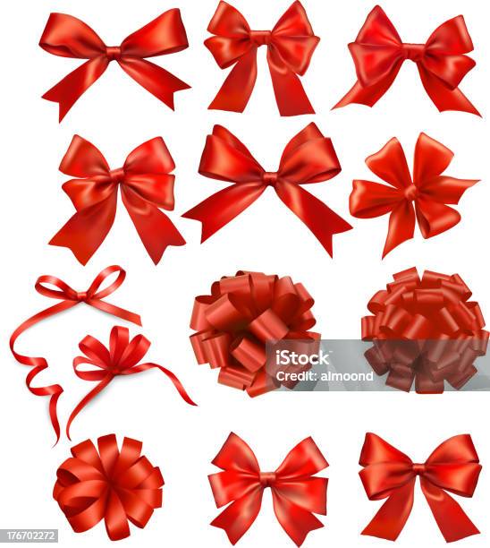Set Of Red Gift Bows With Ribbons Stock Illustration - Download Image Now - Gift, Ribbon - Sewing Item, Tied Bow