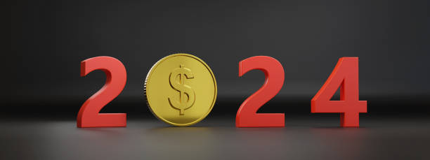 istock Year 2024 in three dimensions with a dollar coin. New year concept. 3d illustration. 1767056178