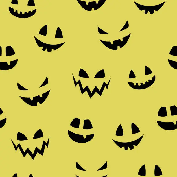 Vector illustration of Creepy Halloween wallpaper with pumpkin face. Seamless pattern. Vector