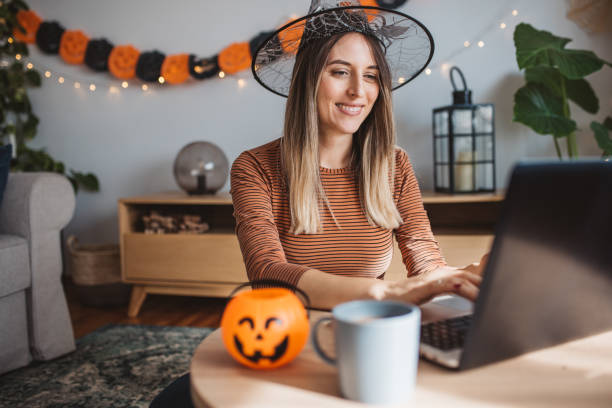 Pregnant woman preparing for Halloween