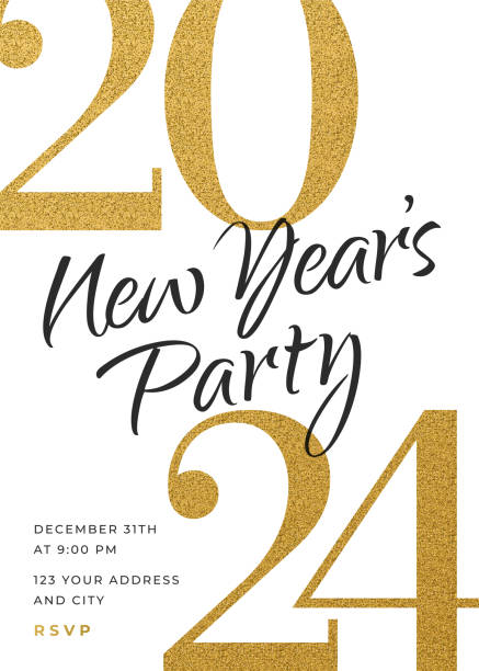 2024 - Holiday New Years Party Invitation Design Template. 2024 - Holiday New Years Party Invitation Design Template. Stock illustration symbol snowflake icon set shiny stock illustrations