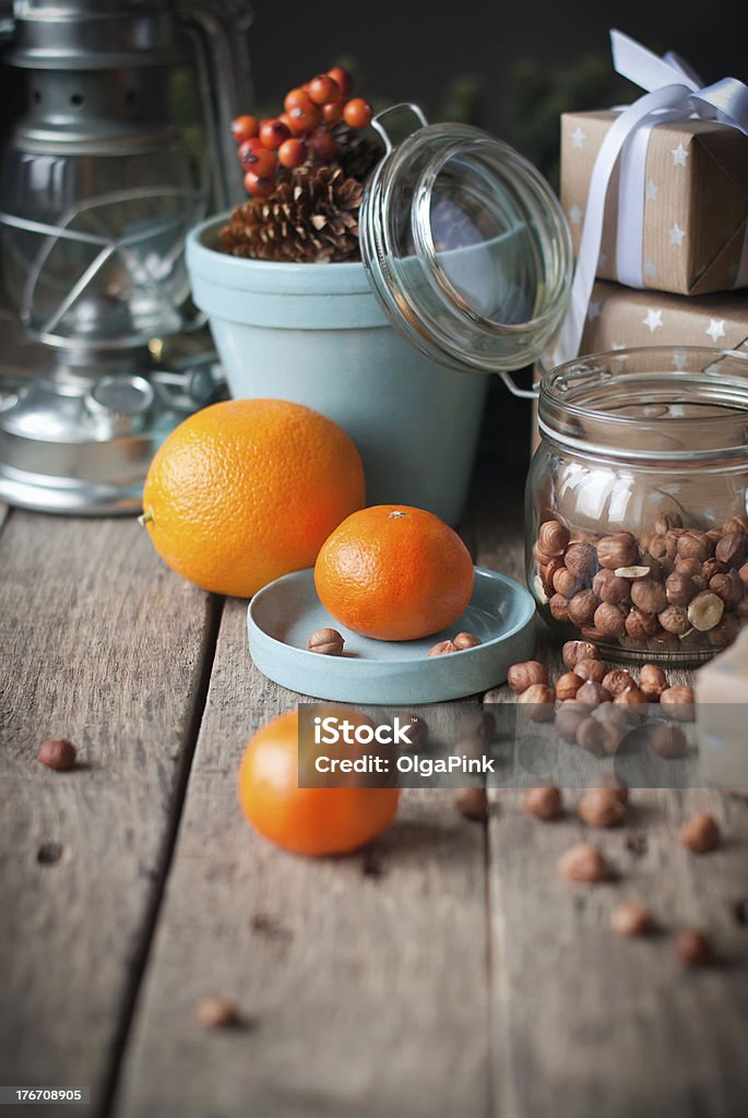 Komposition mit Mandarinen- und Filbert - Lizenzfrei Bildhintergrund Stock-Foto