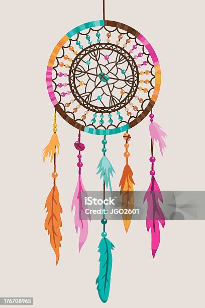 Closeup Of Illustrated Dream Catcher Stock Illustration - Download Image Now - Dreamcatcher, Orange Color, Bead