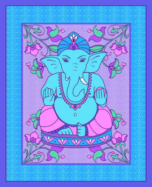 Decor wall hanging with Ganesha vector art illustration