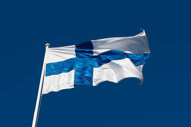 istock Flag of Finland before blue sky. 176709378