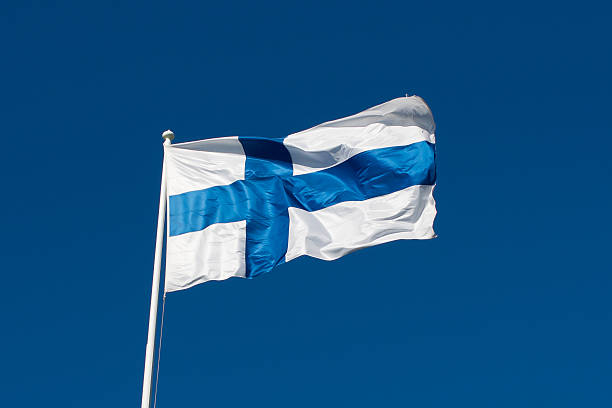 istock Flag of Finland before blue sky. 176709383