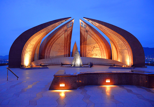 Islamabad, Pakistan: Pakistan Monument at dusk - Public monument -  symbolizes the unity of the Pakistani people - western Shakarparian Hills