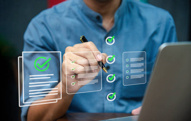 istock Online survey digital questionnaire feedback and assess customer satisfaction for business. Business technology data marketing improvements in our services.digital poll research checkbox concept. 1767095476