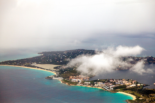 High above the French Caribbean island.