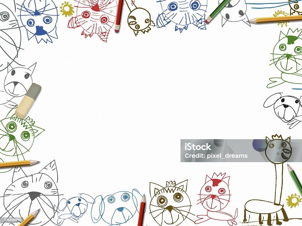 Dziecko notatniku tło z kolorowych ołówków granica Ilustracja - Zbiór zdjęć royalty-free (Bazgroły - Wzór)