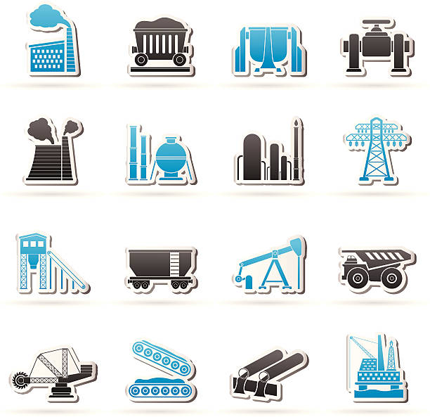 ilustraciones, imágenes clip art, dibujos animados e iconos de stock de iconos de industria pesada - mining pipeline metallurgy oil industry