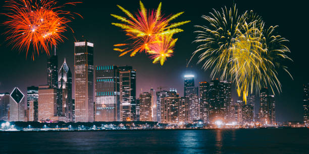 istock Happy New Year Fireworks on Chicago. 1767106429