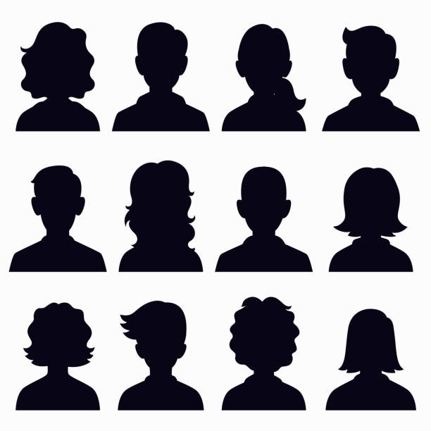 ilustrações de stock, clip art, desenhos animados e ícones de group of cartoon avatar silhouettes - unrecognizable person human face large group of people crowd