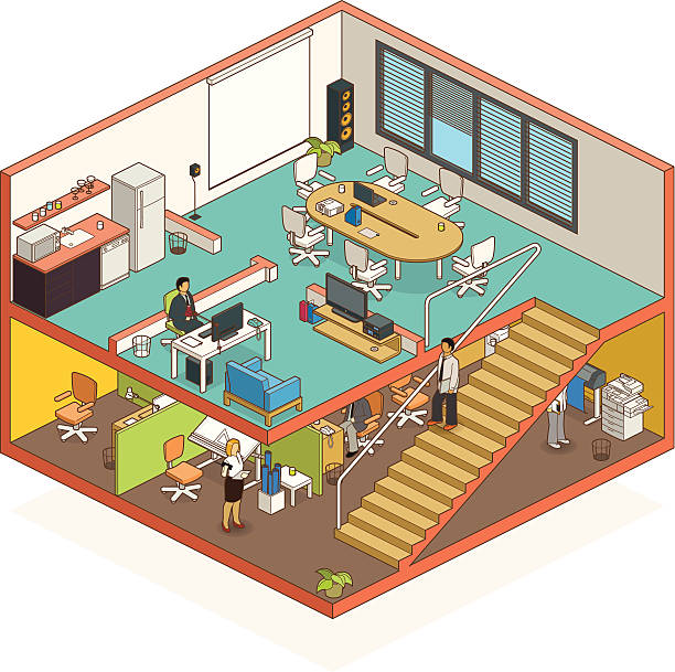 büro - office isometric built structure portion stock-grafiken, -clipart, -cartoons und -symbole