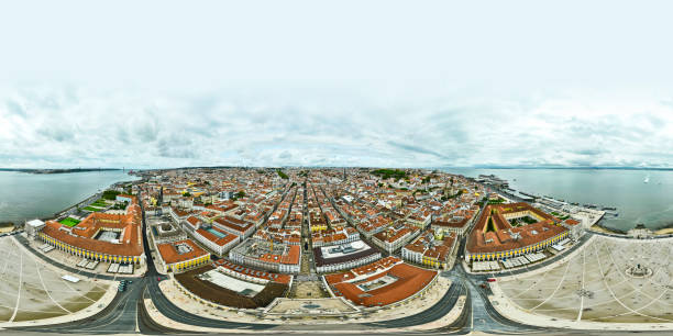 Equirectangular panorama from Lisbon downtown. Above Rua da Alfândega